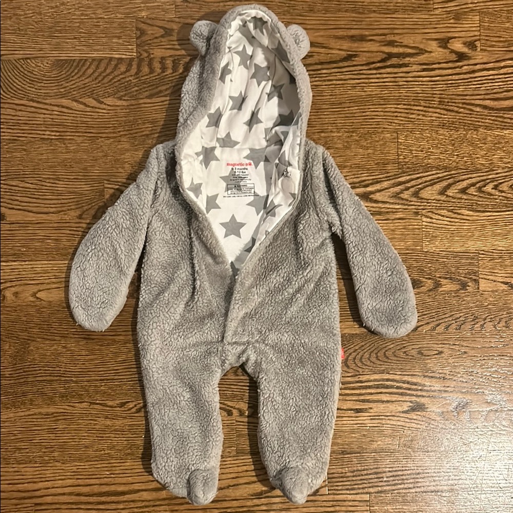 Magentic Me Unisex Cozy Grey Infant Footie One Piece with Star Lining